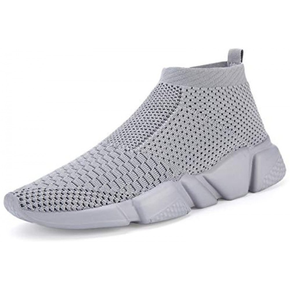 Men's Running Shoes Breathable Knit Slip On Sneakers Lightweight Athletic Casual Sports Shoes All Grey